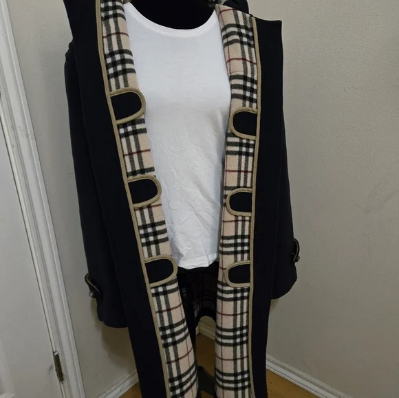 Womens Burberry Over Sized Navy Blue Wool Duffle Coat Sz M - Picture 7 of 12